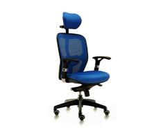 Euromof Sillón Giratorio de Oficina Gama Profesional. Silla de Oficina con cabecero Regulable y Brazos. Silla de Oficina ergonómica Respaldo de Malla, Uso intensivo. (Azul)