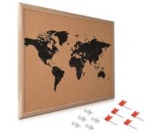 Navaris tablero de corcho con marco - Pizarra de mapa mundial - Tablero de notas de mapamundi 50x40 - Con 10 chinchetas y kit de montaje