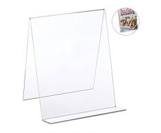 Relaxdays Atril Libros, Soporte Universal, DIN A4, Ligero y Resistente, Cocina, Acrílico, 24 x 20 x 20 cm, Transparente