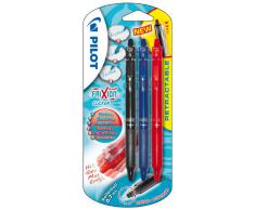 Pilot FriXion Clicker - Bolígrafo roller de gel de tinta borrable (3 unidades), color negro, rojo y azul