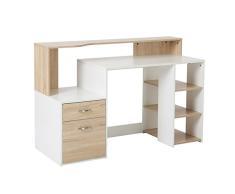 HOMCOM Mesa de Ordenador PC 140x55x92cm Despacho Escritorio Oficina Escuela Estanteria Madera 2 Colores (Marrón+Blanco)