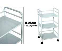 DRW - Carro - estanterÃa de Metal de 3 baldas con Ruedas de PVC en Blanco 39x32x74cm