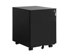 SONGMICS Mueble Archivador Metal con Cerradura Cómoda de 2 Cajones Oficina Cajonera con Ruedas, Cuerpo del Armario Premontado, 52 x 39 x 54 cm Negro OFC50BK