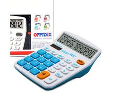 OFFIDIX Calculadora de Escritorio de Oficina Calculadora Electrónica de Energía Solar y de Batería Doble Calculadora de Pantalla LCD Portátil de 12 Dígitos Grande Azul