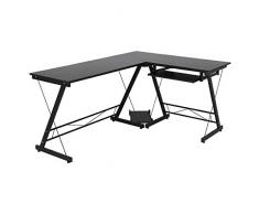 AHHC Escritorio Esquinero para Ordenador con 2 Tableros Desmontables, Soportes de CPU y Teclado, Tamaño Estándar (Negro)