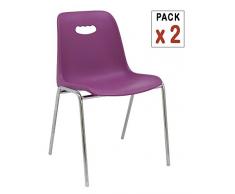 Centrosilla - 2X Silla Fija de Polipropileno Uso polivalente Venezia Color Morado Fucsia diseño Juvenil, Ligero y fácil Limpieza - Carcasa Flexible