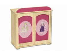 roba 97230 Happy Fee - Armario de madera para muñecas con estante, barra para perchas y puertas de tela (desmontable y lavable, 57 x 54 x 25 cm, diseño hadas)