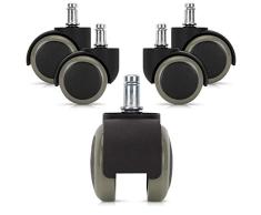 kwmobile Navaris Ruedas para Silla de Oficina de 10MM - Set de 5 Ruedas de 50MM de diámetro - Ruedas de Repuesto giratorias de Goma Anti rayaduras - Gris