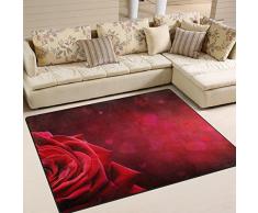 Alfombra Yibaihe con forma de rosa roja con forma de corazón impreso en grandes áreas, ligera, antideslizante, antiestática, repelente al agua, alfombra de suelo para salón, dormitorio, hogar, terraza patio, 160 x 122 cm, 100%