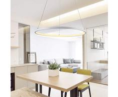 38W Lámparas LED Regulable Control remoto Lámpara de suspensión Anillo redondo Aluminio blanco Oficina Lámpara colgante de techo Altura ajustable Salón comedor Lámpara colgante,φ60CM