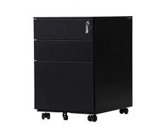 OFITURIA ® Archivador Metálico Negro con Cerradura para Oficina, Cajonera con Ruedas, 3 Cajones, Viene Montado 52x39x60 cm