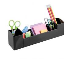 InterDesign Med+ Organizador de escritorio con 8 compartimentos | Sistema de organización con portalápices | Organizadores de oficina y baño | Plástico negro