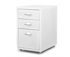 IKAYAA Archivador Cajonera de Metal para Oficina con3 Cajones 4 Ruedas Blanco
