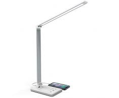 Lámpara Escritorio LED, Jirvyuk Lámparas de Mesa USB Recargable con 5 Modos,10 Niveles de Brillo,Temporizador de 30/60min, Para Leer,Estudiar, Cuidado de ojos (Plata)