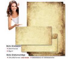 Juego de papel de carta y sobres con diseño de pergamino a ambos lados (100 unidades: 50 hojas y 50 sobres tipo DL sin ventana)