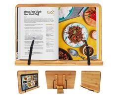 Kurtzy Bambú Soporte para Libros de Cocina con Brazos Sostenedores - 33,5 cm x 24 cm de con 5 Alturas Ajustables - Soporte Libros, Notas Musicales, iPad y Tablet
