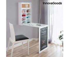 InnovaGoods® Mesa Plegable de Pared Woldy, Escritorio, Mesa Escritorio con Pizarra y estantería, Escritorio Plegable multifunción para Trabajar y Ahorrar Espacio, Medidas 80x50x18 cm, Color Blanco