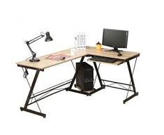 hj Escritorio Mesa L para Ordenador Oficina Estudio Esquina Madera Ajustable (Amarillo) 161 * 120 * 73cm