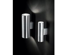 Ideal Lux GUN AP2 BIG Apto para uso en interior Adecuado para uso en exteriores E27 Aluminio iluminación de pared - Lámpara (Cepillado, Cilindro, 2 bombilla(s), E27, IP55, Aluminio)