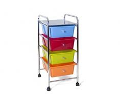 Bakaji carro esteticista de acero cromado cajonera 4 cajones extraíbles colores con 4 ruedas + Estante Superior carro carro con cajones uso Oficina Casa Muebles Baño Silver 32 x 37