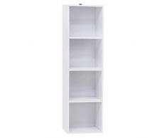 WOLTU Estantería para Libros Estantes de Piso Estantería de Exposición Estantería de Pared con MDF, Blanco, Estante para Oficina Gabinete para Archivos, 4 Compartimentos, 30x24x106cm SK003ws4