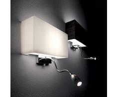 Ideal Lux HOTEL AP2 Apto para uso en interior Cromo, Blanco iluminación de pared - Lámpara (Cepillado, Rectángulo, 2 bombilla(s), IP20, Cromo, Blanco)