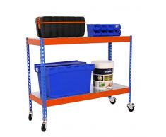 Estantería metálica para taller con bandejas de metal y ruedas Ecoforte 2 estantes Azul/Naranja/Galva Simonrack 900x1500x450 mms - Estantería para taller 140 Kgs de capacidad por estante