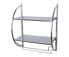 Wenko 15173100 Exclusiv - Estantería de pared con 2 estantes y 2 toalleros móviles, cromo (45,5 x 54,5 x 25 cm)