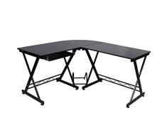 Songmics Escritorio de la Computadora con Portateclado Mesa de Ordenador Moderna Escritorio para Hogar o Oficina Negro, 150 x 138 x 75 cm, LCD402B