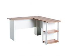 HOMCOM Mesa de Ordenador PC Escritorio para Oficina Hogar Tipo Esquinera Forma L con Estantes 136.2x130.4x72cm Madera
