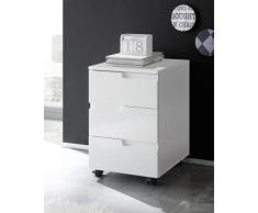Stella Trading Spice Escritorio con Ruedas en Blanco Alto Brillo-cajonera móvil con cajones-Muebles de Oficina Modernos Juego Completo, Engineered Wood, 40 x 60 x 45 cm