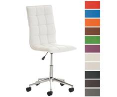 CLP Taburete De Trabajo Peking Tapizado En Cuero PU I Silla De Oficina Sin Reposabrazos I Taburete con Ruedas & Regulable En Altura I Color: Blanco