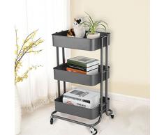 EBTOOLS Rack de Almacenamiento Desplazable de 3 Niveles, Carretilla de Carro Carretilla de Rueda Rodante Estantería de Productos Básicos en la Cocina Baño Oficina Sala