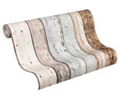 A.S. Creation 855039 New England - Papel pintado imitación madera, color azul, marrón y crema