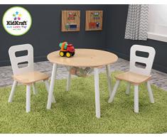 KidKraft 27027 Juego infantil de mesa redonda y 2 sillas de madera, muebles para salas de juego y dormitorio de niños - Natural y blanco