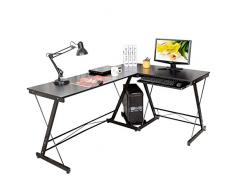 hj Escritorio Mesa L para Ordenador Oficina Estudio Esquina Madera Ajustable (Negro) 161 * 120 * 73cm