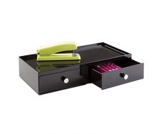 InterDesign Drawers Caja organizadora | Portalápices con 2 cajones para bolígrafos, lápices y demás | Caja de almacenamiento apilable para material de oficina | Plástico negro