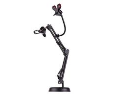 Flytise Soporte para teléfono Celular Extensible Soporte de Mesa Soporte Perezoso Giratorio 360 ° con Abrazaderas para teléfono Doble Brazo articulado Flexible Compatible con iPhone Samsung Huawei