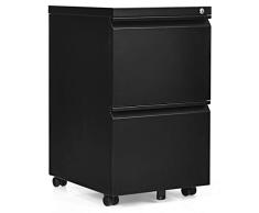 COSTWAY Cajonera con Ruedas de Metal Gabinete con Cerradura y 2 Cajones Armario Archivador para Hogar Oficina (Negro)