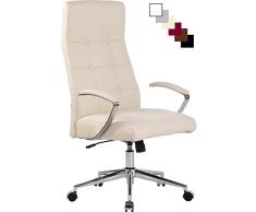 CLP Silla De Oficina Fynn Tapizada En Tela o Simil Cuero I Silla De Escritorio Regulable En Altura I Silla Ejecutiva con Ruedas I Color: Crema, Piel sintética