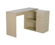 HOMCOM Mesa de Ordenador Escritorio Mesa Esquinera con Librería Oficina Multi-Formas Giratorio 180° con 2 Estantes 1 Cajón 1 Puerta Mesa de Despacho Escuela Estudio Madera