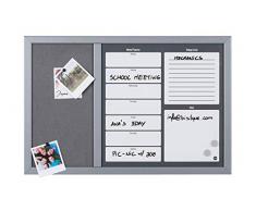 Bi-Office - Organizador Semanal Combinado, 60 x 40 cm, Pizarra de Planificación Semanal Magnetica Blanca y Tablón de Anúncios de Fieltro Gris con Marco MDF Gris