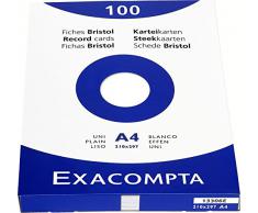 Exacompta Exacom Cards A4 Blank White - Estuche de 100 fichas cartulina, 210 x 297 mm, color blanco