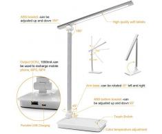 HyAdierTech Lámpara Escritorio LED, Lámpara de Mesa Plegable con Control Táctil, Ajustable con 5 Temperaturas de Color y 3 Niveles de Brillo, para Estudio, Lectura y Relajamiento