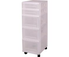 Cajón con ruedas de plástico, Cómoda con 5 cajones, contenedores blancos, pecho de 5 cajones de cajones, Armedietto con ruedas, armario de plástico, gaveta de almacenamiento - SDC-323