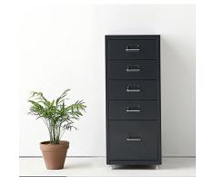 IKAYAA Archivador Cajonera de Metal Mueble para Oficina Taquilla con 5 Cajones 4 Ruedas Gris Oscuro, Armario de archivador de Metal