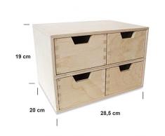 Creative Deco Pequeña Cajonera Madera | 4 Cajones | 28,5 x 20 x 19 cm | Mini Armario de Almacenaje | Madera Contrachapada sin Tratar Pintar, Decoupage y Decoración