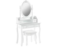 TecTake Mesa de Maquillaje tocador con Taburete | con Espejo y cómoda | 4 cajones | Blanco