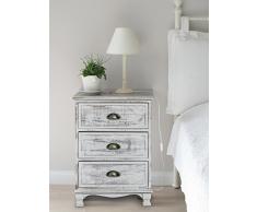 Rebecca Mobili Mesita de Noche Cajonera 3 Cajones Madera Paulownia Blanco Shabby Dormitorio Pasillo (Cod. RE4268)