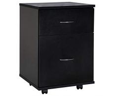 HOMCOM Cajonera de Oficina y Hogar Tipo Archivador de Madera Móvil con Ruedas y 2 Cajones 41x39x58cm Negro